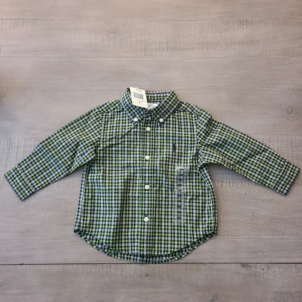 Ralph Laren Boys Plaid Button Down Long Sleeve Shirt - size 9 months
